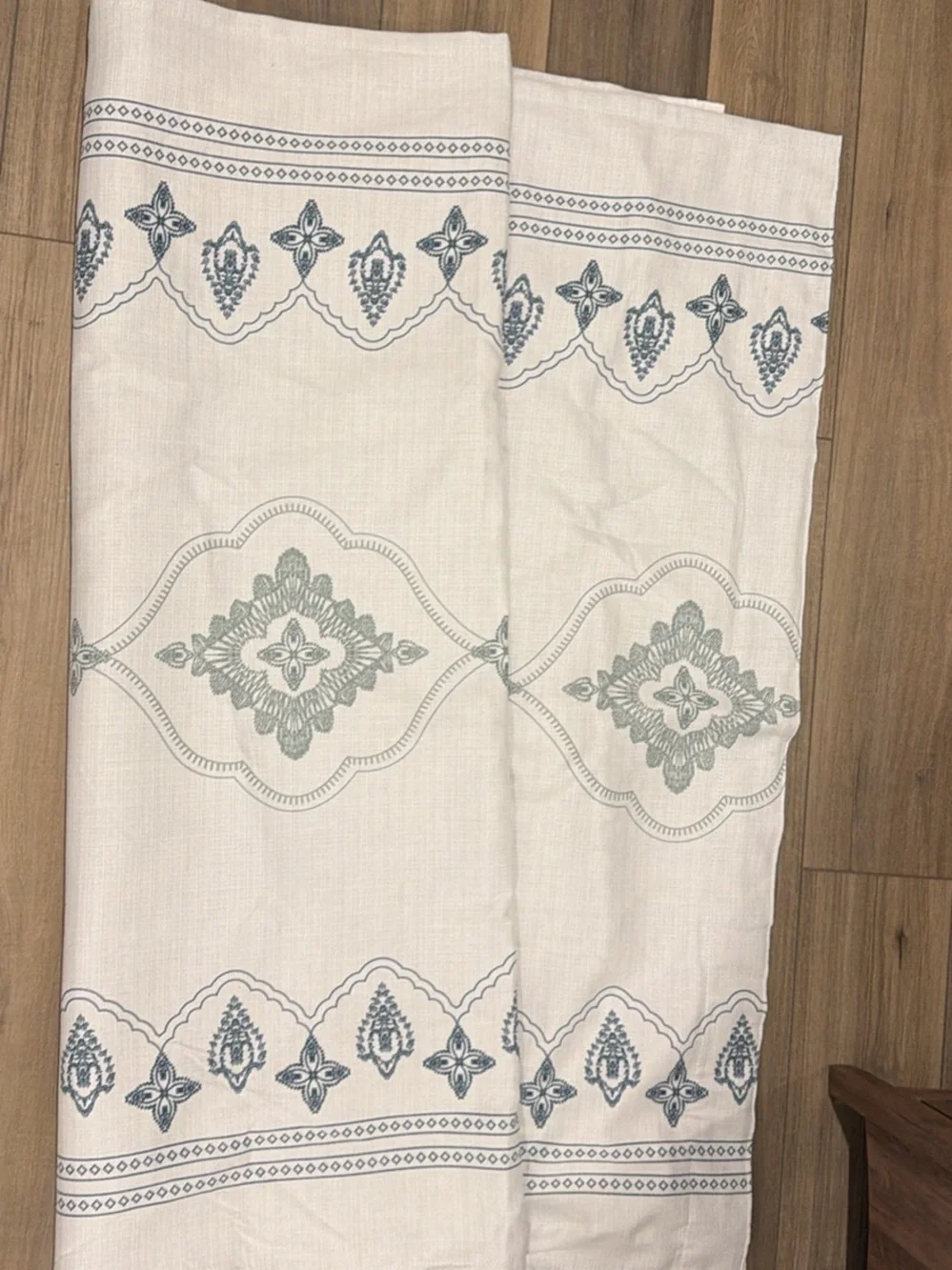 Opalhouse White Curtain Panel with Blue Geometric Border(set of 2)
